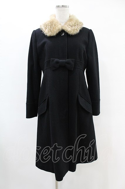 Emily Temple cute / バンビファー衿メルトンコート ブラック H-25-06-16-1052-ET-CO-KB-ZT-C044拍卖