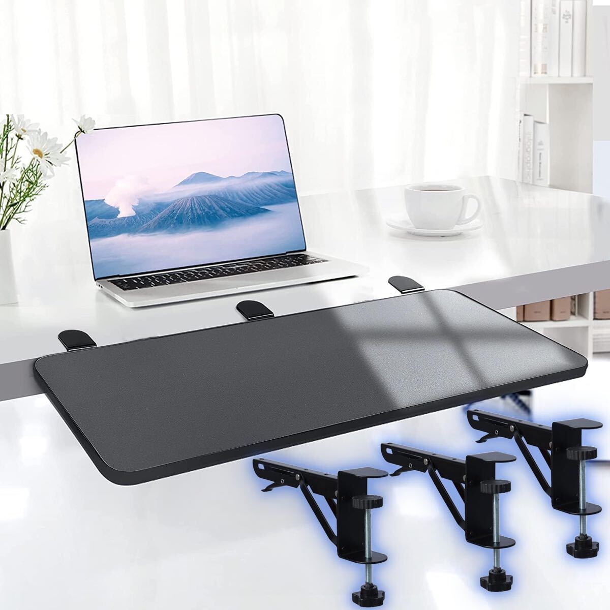 a)デスクエクステンダー 超安定 3つのクランプをアップグレード: WiViVi 25*55cm 折り畳み式 デスク 拡張 クランプ 後付け (黒, 25*55)拍卖