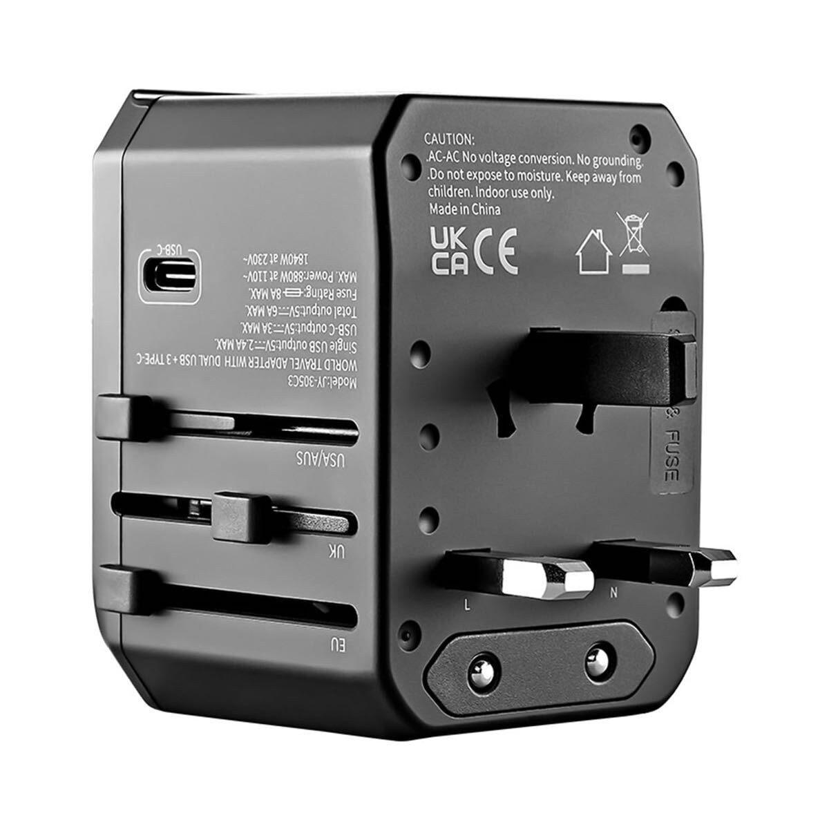 P)旅行充電アダプタ 2 USB ポートと 3 タイプ C コネクタ 2A3C プラグ付き英国/米国/オーストラリア/EU 世界中旅行拍卖