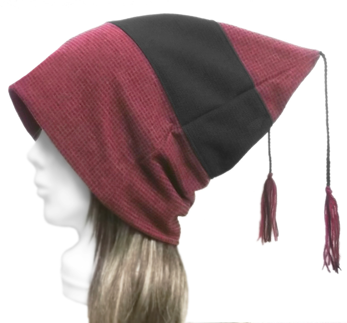 ◇送料無料◇ ハンドメイド◆X JAPAN◆hide風 格子柄ニットキャップ/レッド×ブラック ◇ゆったりサイズ・小顔効果・長いシーズン着用◇拍卖