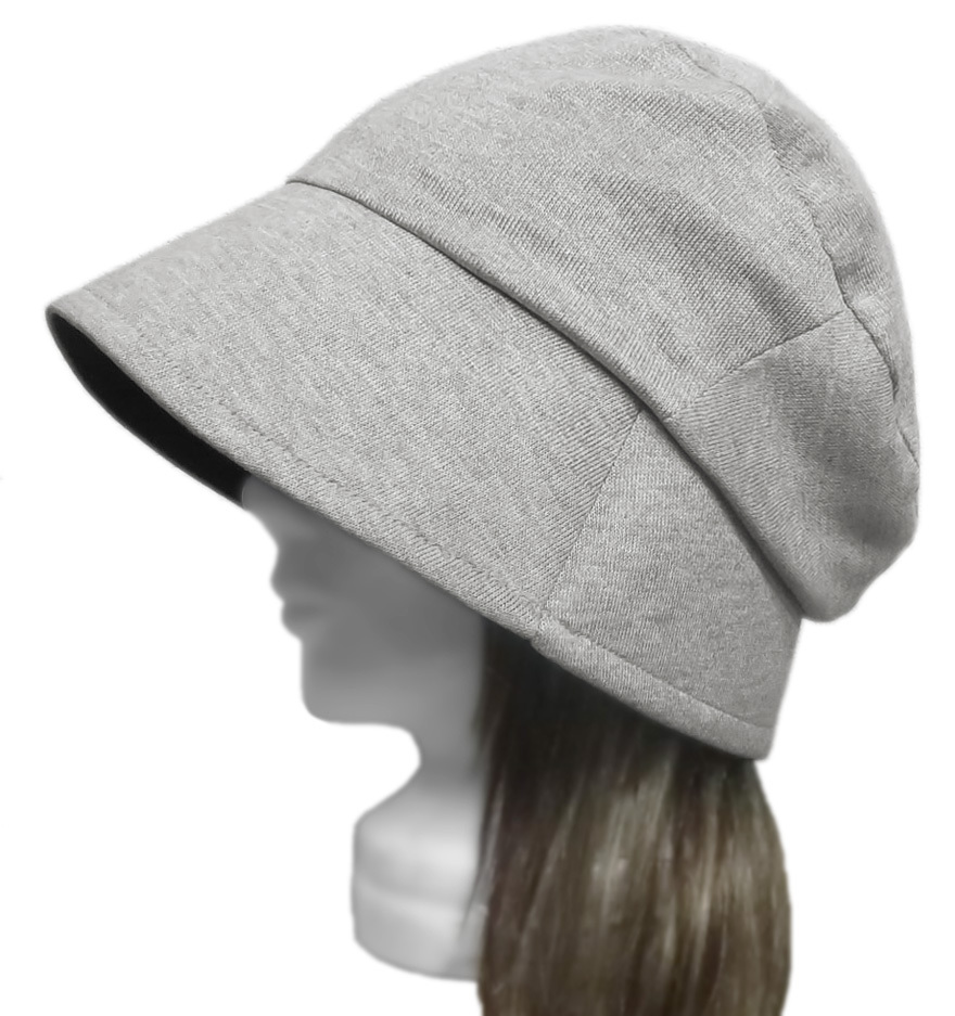 ハンドメイド◆ゆったりトップ・つば広バケットハット◆甘織リネンニット/杢グレー ◇紫外線対策・小顔効果・オールシーズン着用◇拍卖