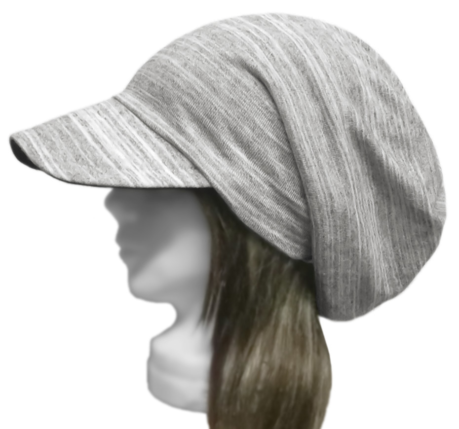 ハンドメイド◆つば広ルーズキャスケット◆段染めコットンニット/杢グレー系 ◇紫外線対策・ゆったりサイズ・小顔効果・オールシーズン◇拍卖