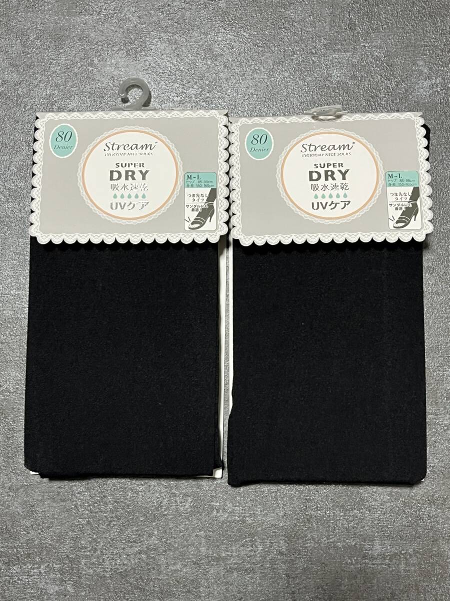 ドライ吸水速乾 80Dつま先なしタイツ ブラック M-L 2足セット サンダルにも最適 TT90038M-BK拍卖