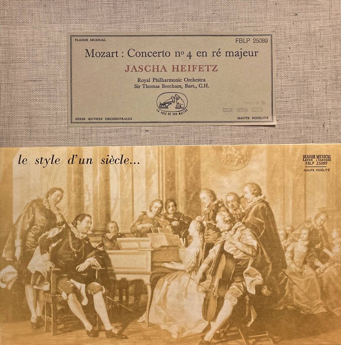 LP 10インチ・フラット 仏VSM ハイフェッツ&ビーチャム/モーツァルト ヴァイオリン協奏曲第4番、状態良好!拍卖
