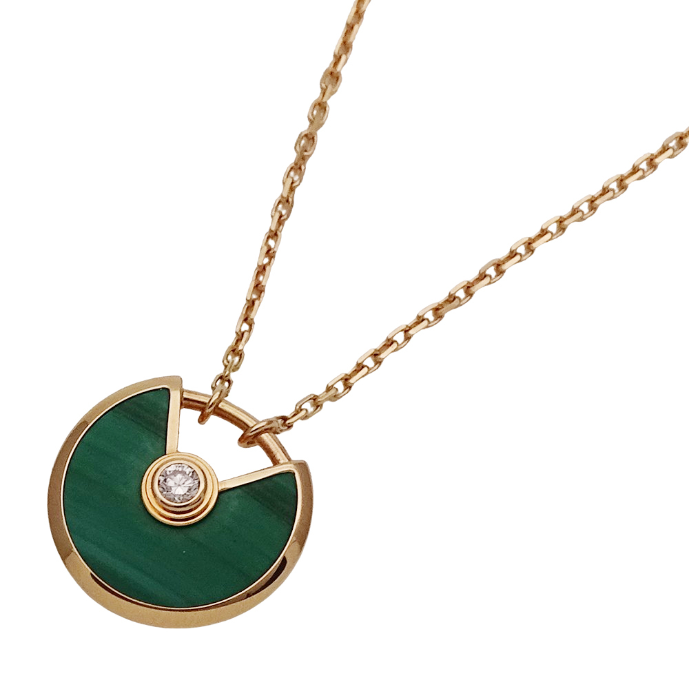 カルティエ Cartier ネックレス レディース ブランド 750PG マラカイト 1P ダイヤモンド アミュレット ピンクゴールド ジュエリー拍卖