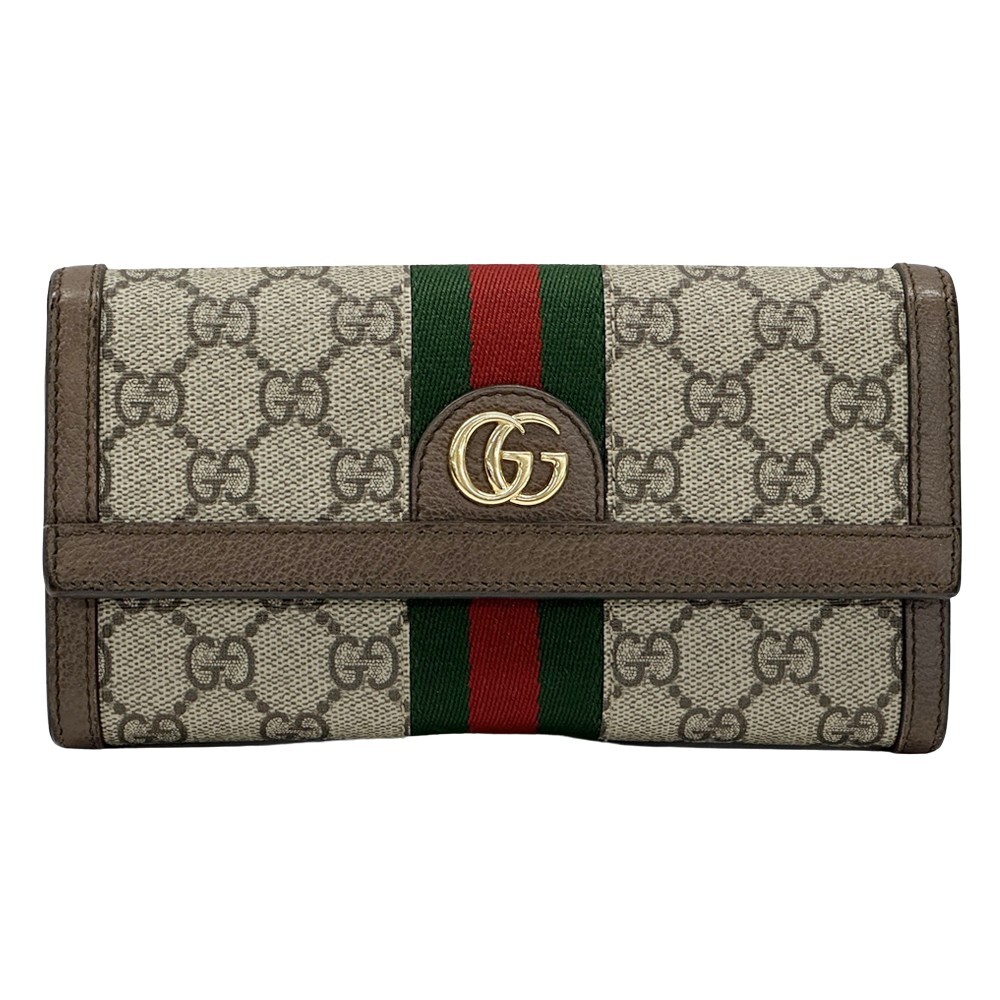 グッチ GUCCI 財布 レディース メンズ ブランド オフィディア 長財布 ブラウン 523153 GGスプリーム シェリーライン ゴールド金具 GGロゴ拍卖