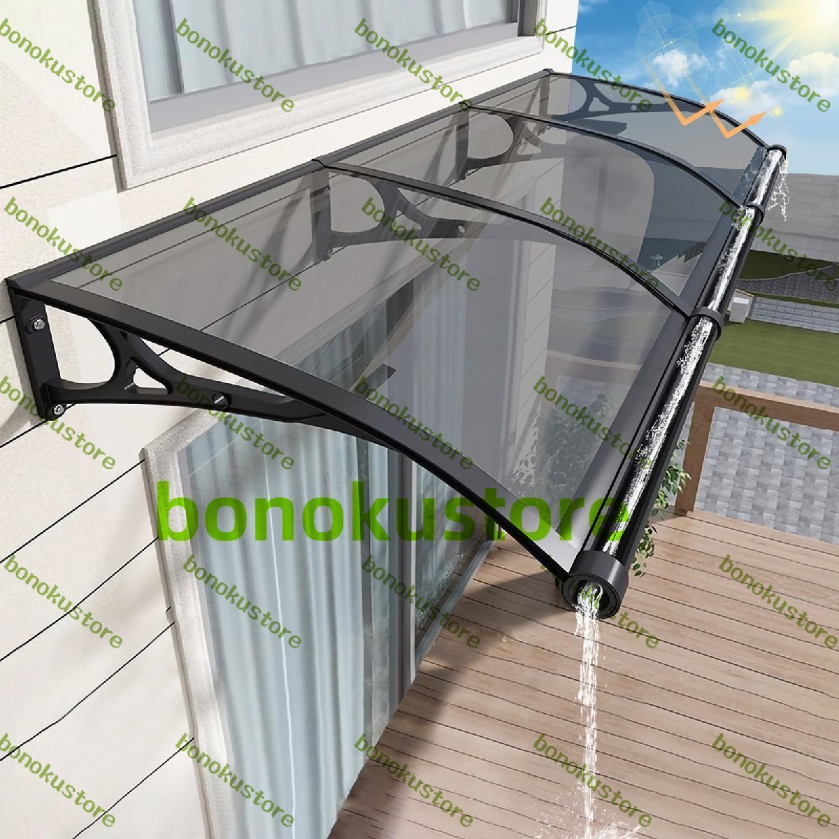 ひさし 屋根 後付け テラス屋根 diyキット 簡易屋根 雨よけ 耐久ボード アルミ合金ブラケット 窓/玄関などに設置可能 玄関庇 100*300CM拍卖