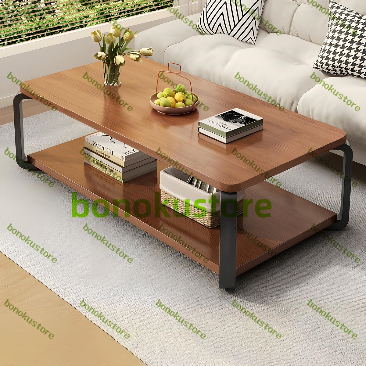 ローテーブル スタイリッシュ 収納付き コーヒーテーブル リビングテーブル 幅140cm 無垢材のテーブルトップ、炭素鋼のテーブル脚拍卖