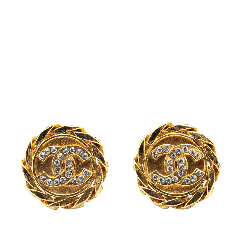 シャネル ヴィンテージ ココマーク ラウンド ラインストーン イヤリング ゴールド メッキ レディース CHANEL 【中古】拍卖