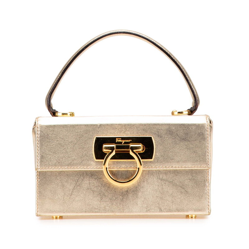サルヴァトーレフェラガモ ガンチーニ バニティバッグ ハンドバッグ AQ-216154 ゴールド レザー レディース Salvatore Ferragamo【中古】拍卖
