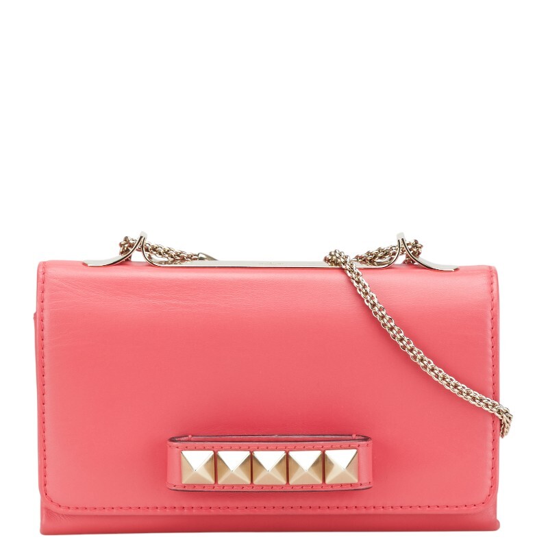 ヴァレンティノ ロックスタッズ チェーン ショルダーバッグ ピンク レザー レディース VALENTINO 【中古】拍卖