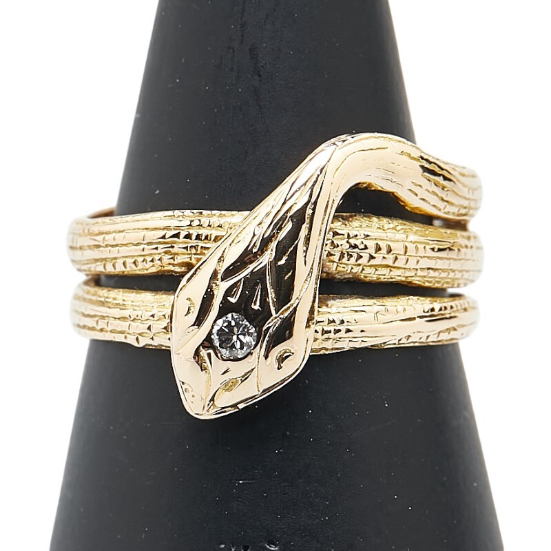 K18YG イエローゴールド ダイヤ スネーク リング 指輪 レディース 9.5号 中古拍卖