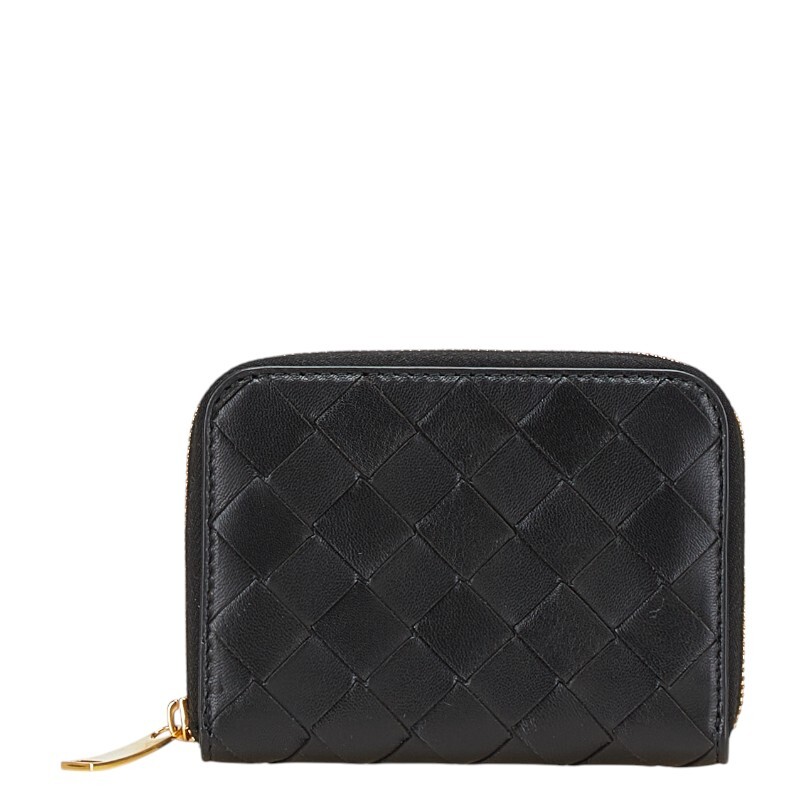 ボッテガヴェネタ イントレチャート コンパクト財布 ブラック レザー メンズ BOTTEGAVENETA 【中古】拍卖