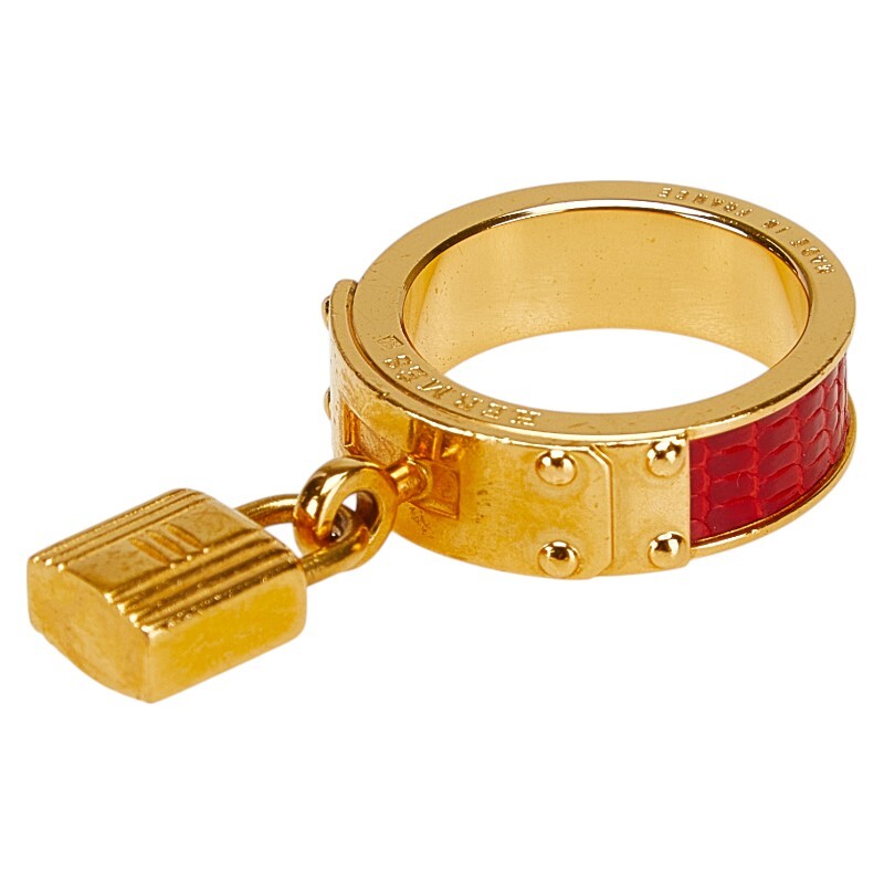 エルメス ケリー カデナ モチーフ スカーフリング ゴールド レッド メッキ リザード レディース HERMES 【中古】拍卖