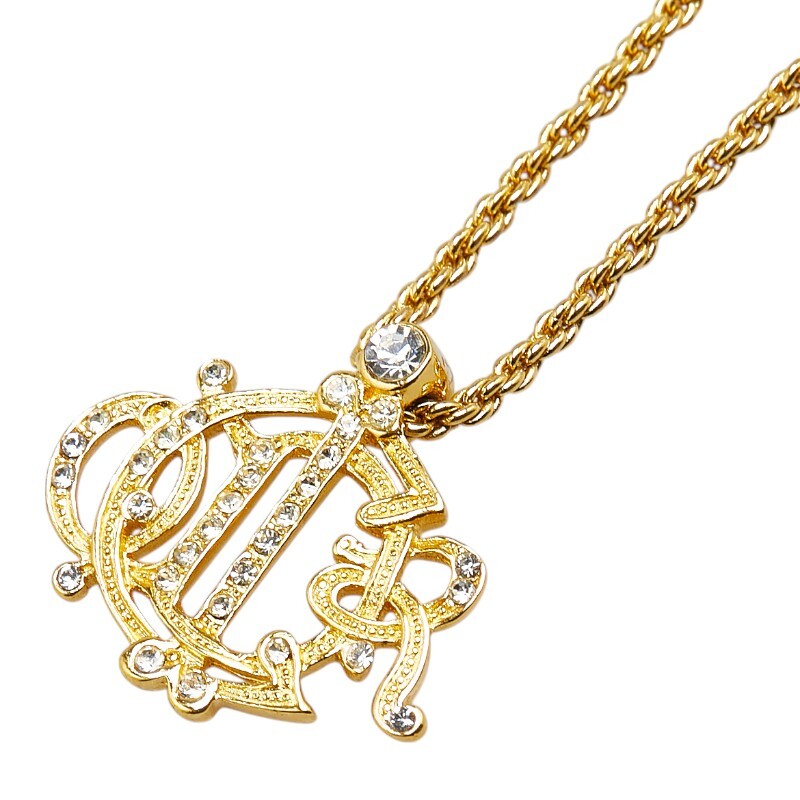ディオール ロゴ ラインストーン ネックレス ゴールド メッキ レディース Dior 【中古】拍卖