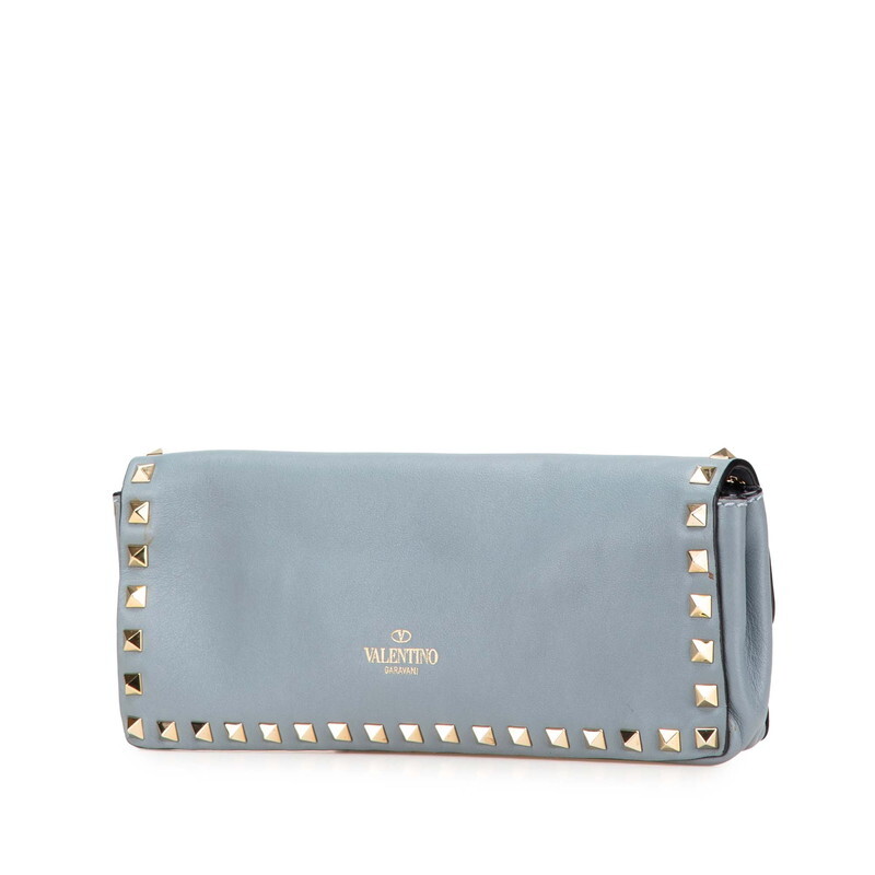 ヴァレンティノ ロックスタッズ クラッチバッグ ブルー レザー レディース VALENTINO 【中古】拍卖
