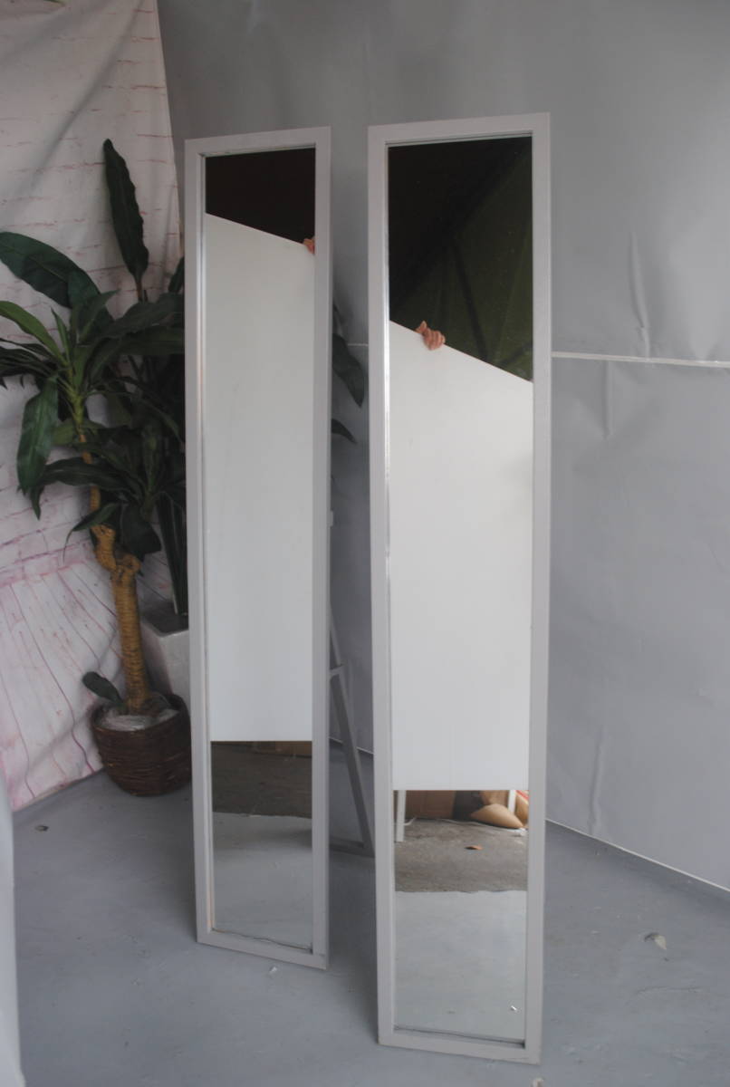 は707.【2点セット】スタンドミラー グレー 木製フレーム 全身ミラー 姿見 拍卖