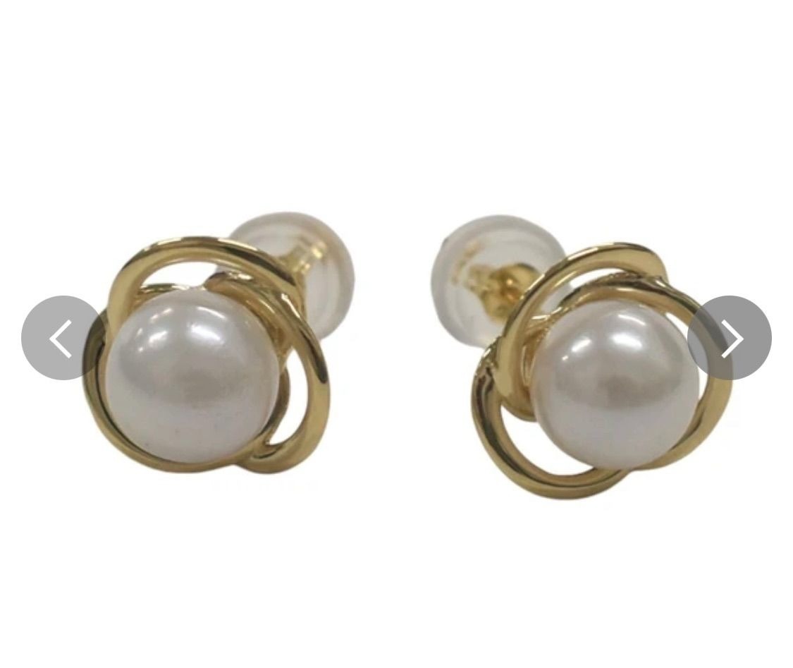 【18金】アコヤ真珠ピアス|カメリア風K18×天然パール拍卖