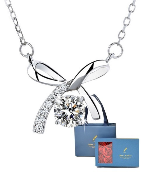 【シルバー925】モアッサナイト リボンネックレス 金属アレルギー対応拍卖