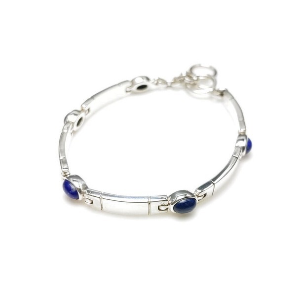 【シルバー925】高品質ブレスレット SILVER×ラピスラズリ5石 2段階仕様拍卖