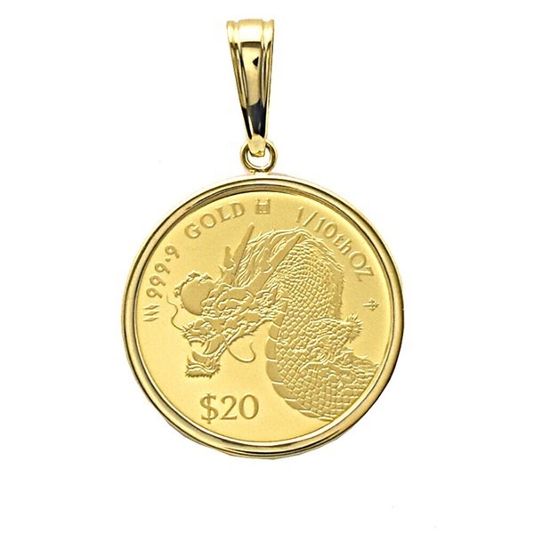 【24金】純金ドラゴンコインペンダント K24 1/10oz×K18枠 龍拍卖