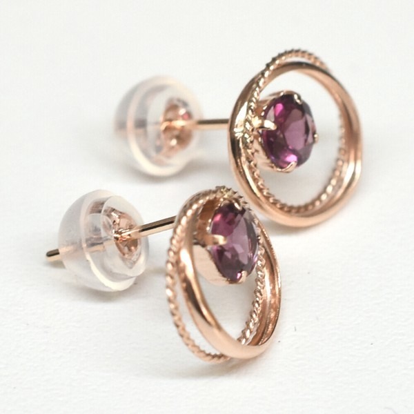 【K10PG】ロードライトガーネットピアス2連サークル 天然石×ピンクゴールド拍卖