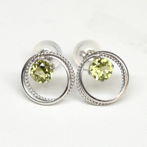 【K10WG】ペリドットピアス 2連サークル ホワイトゴールド拍卖