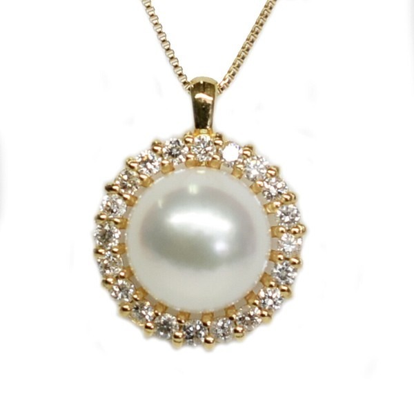 【18金】アコヤ真珠×ダイヤ0.25ct パールネックレス 調整可チェーン拍卖