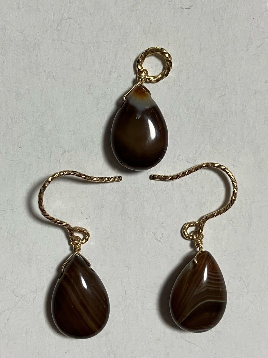 ブラウンストライプアゲート チャーム ピアス セット拍卖