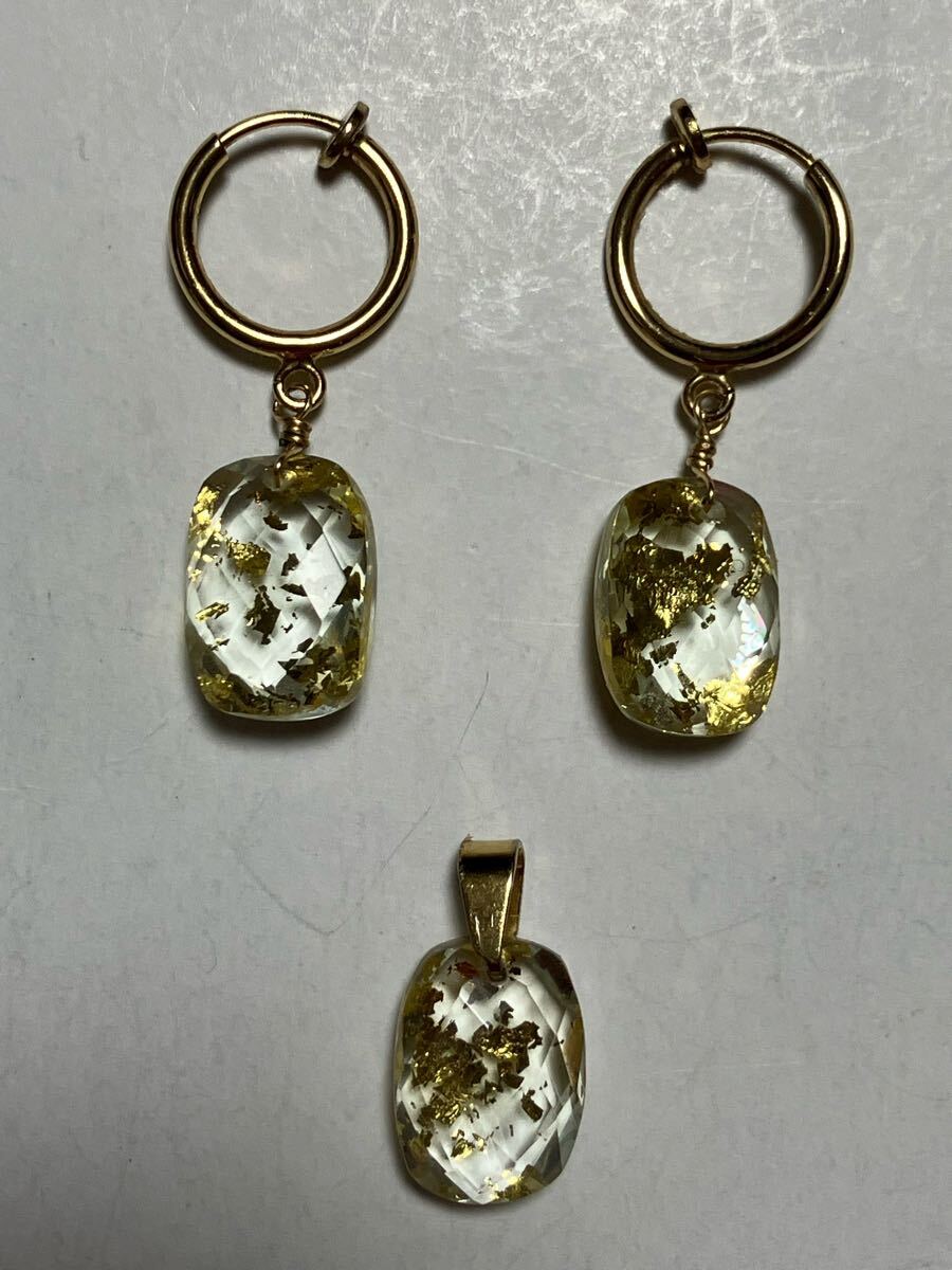 金箔(22k)クォーツ トップ イヤリング せット拍卖