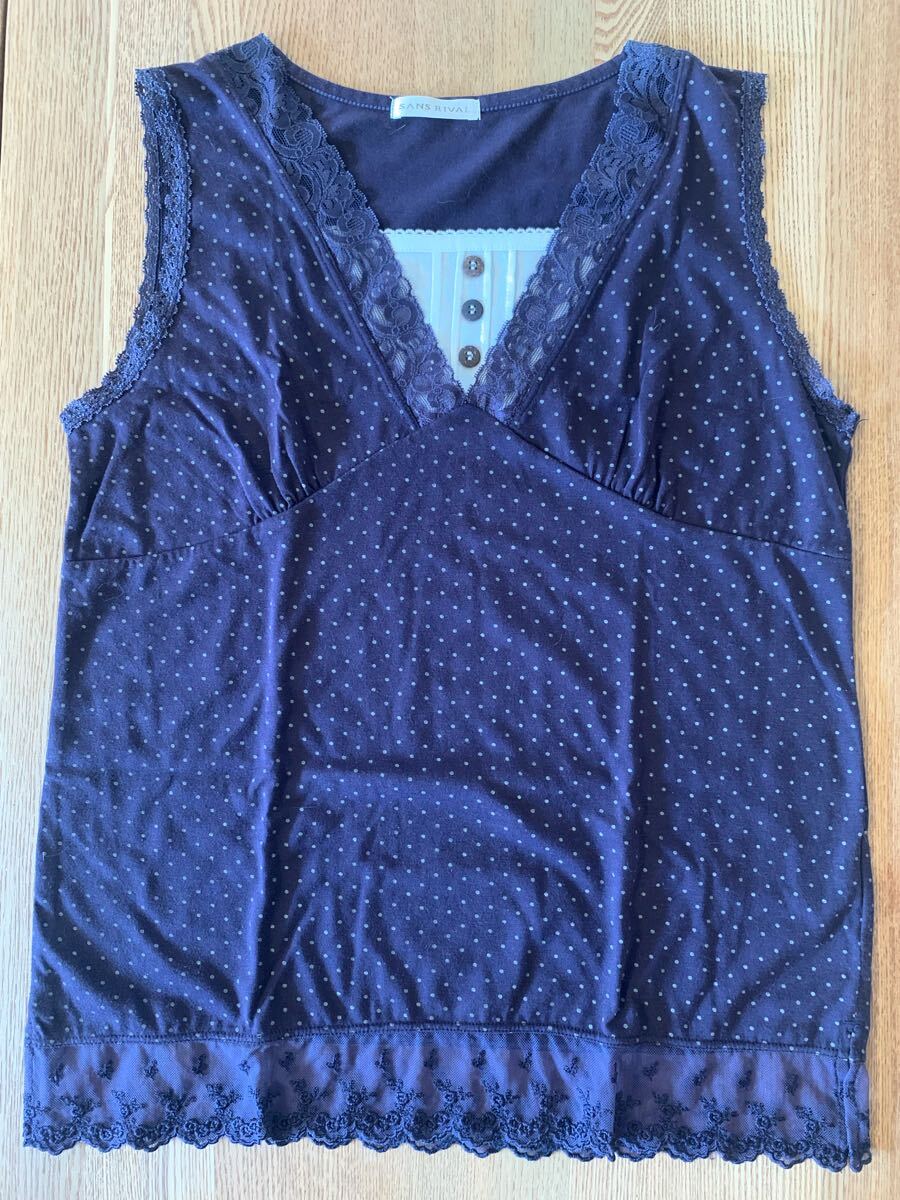 SANS RIVAL:ノースリーブ:紫・白・ドット【古着・中古】拍卖