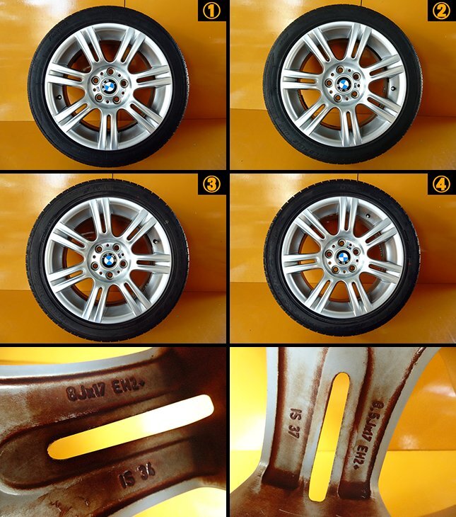 T/DF11■BMW E90 E91 E92 E93 E46等■Mスポーツ純正17インチアルミホイール4本 8J+34×2 8.5J+37×2 PCD120 5H タイヤ付き リア2本交換前提拍卖