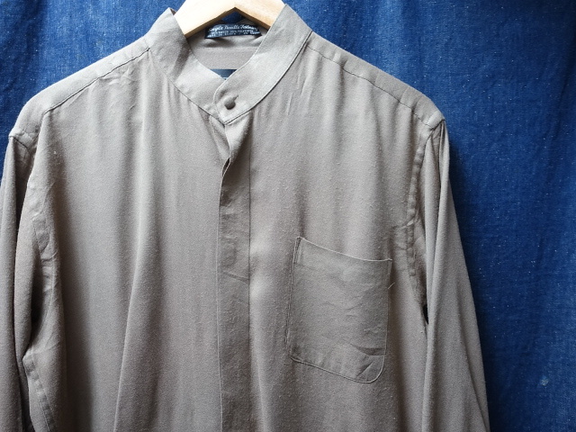 SALE USA 古着 ビンテージ 90'S 長袖 ノーカラー バンドカラー レーヨン ポリエステル シャツ M / ヴィンテージ 90S / 9 卸 セール拍卖