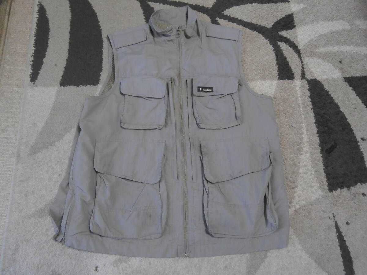 FoxFire フォックスファイヤー トレッキングベスト ナイロン マルチポケット size XL 薄いグレー系拍卖