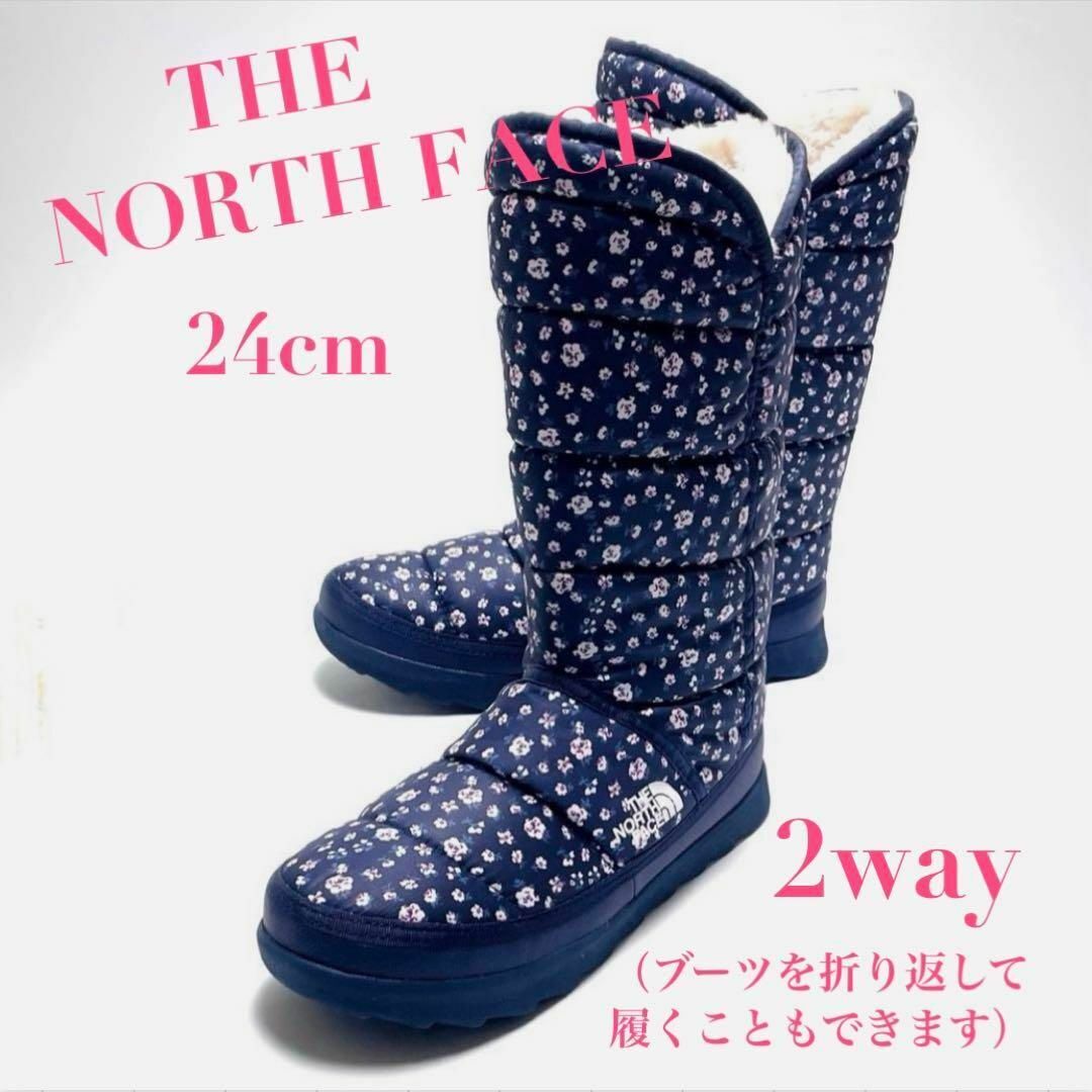 美品 THE NORTH FACE ザノースフェイス ヌプシ スノーブーツ ロング ショートブーツ 厚底 2way 花柄 フラワー 防水 速乾 保温 レディース拍卖