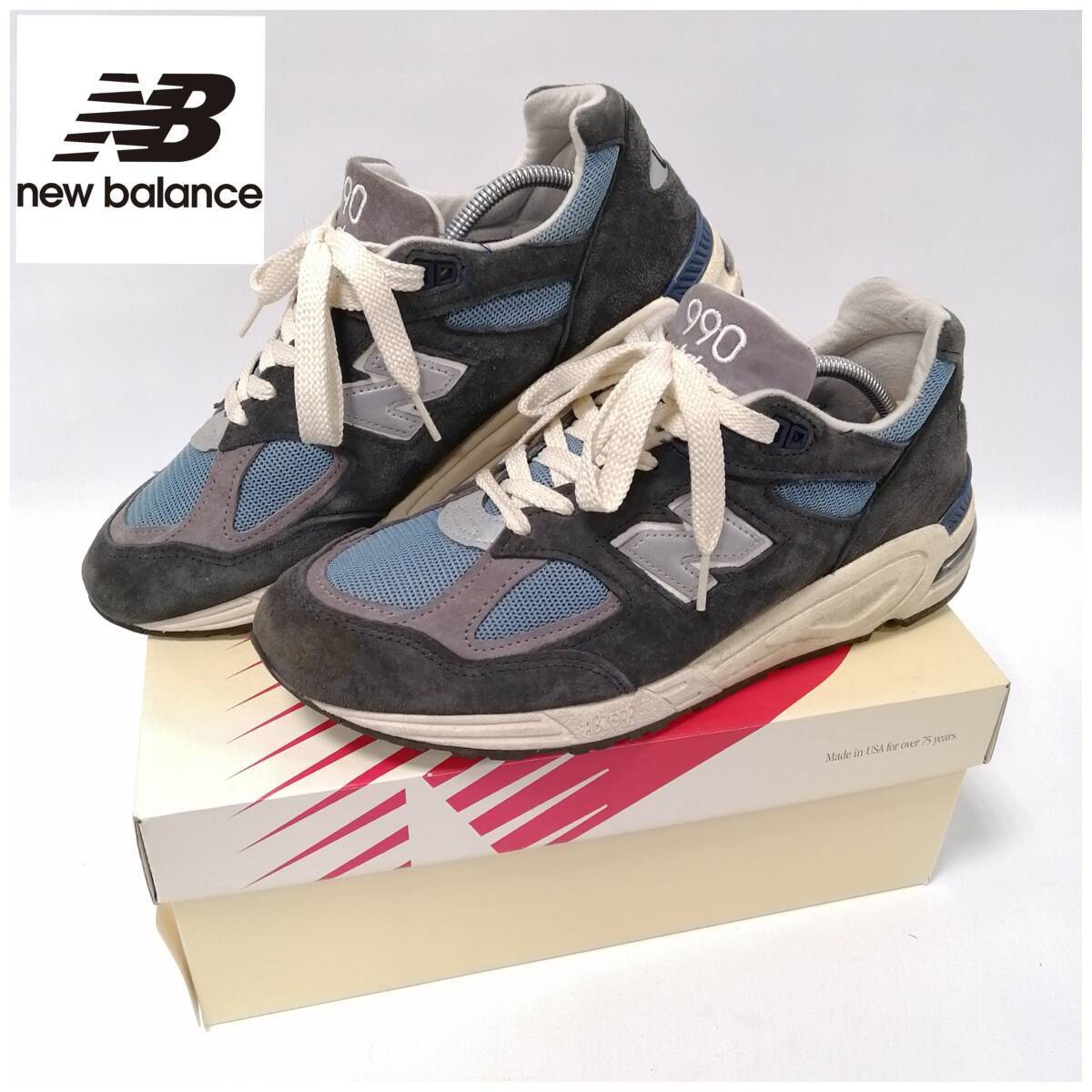 New Balance/ニューバランス/M990TB2/USA製/990V2/ローカットスニーカー/27.0cm/ネイビー/スウェード×ナイロンメッシュアッパー拍卖