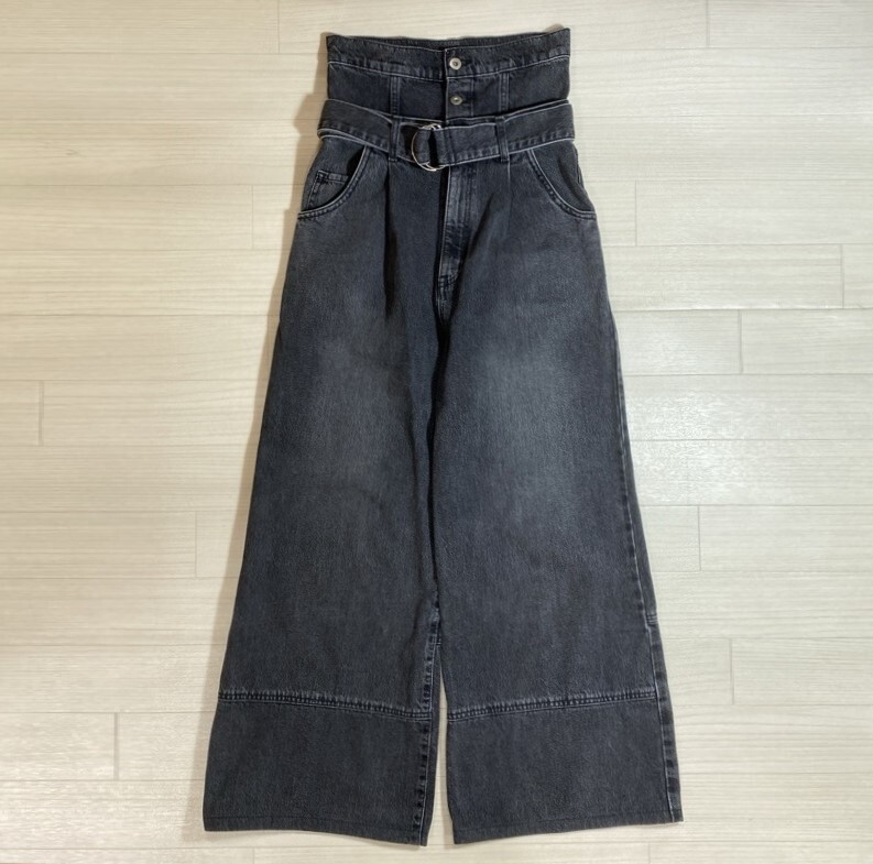 FRAY I.D/フレイアイディー/スーパーハイウエストデニムパンツ/ハイライズ/レイヤード風/24SS/ワイドデニムパンツ/フェードブラック拍卖