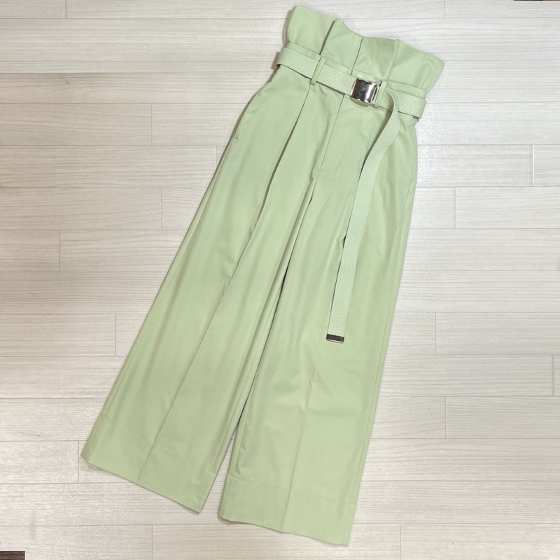 FRAY I.D/フレイ アイディー/24SS/ベルト付きハイウエストワイドパンツ/タック入り ワイドパンツ/センタープレス/こなれ感/ミントグリーン拍卖