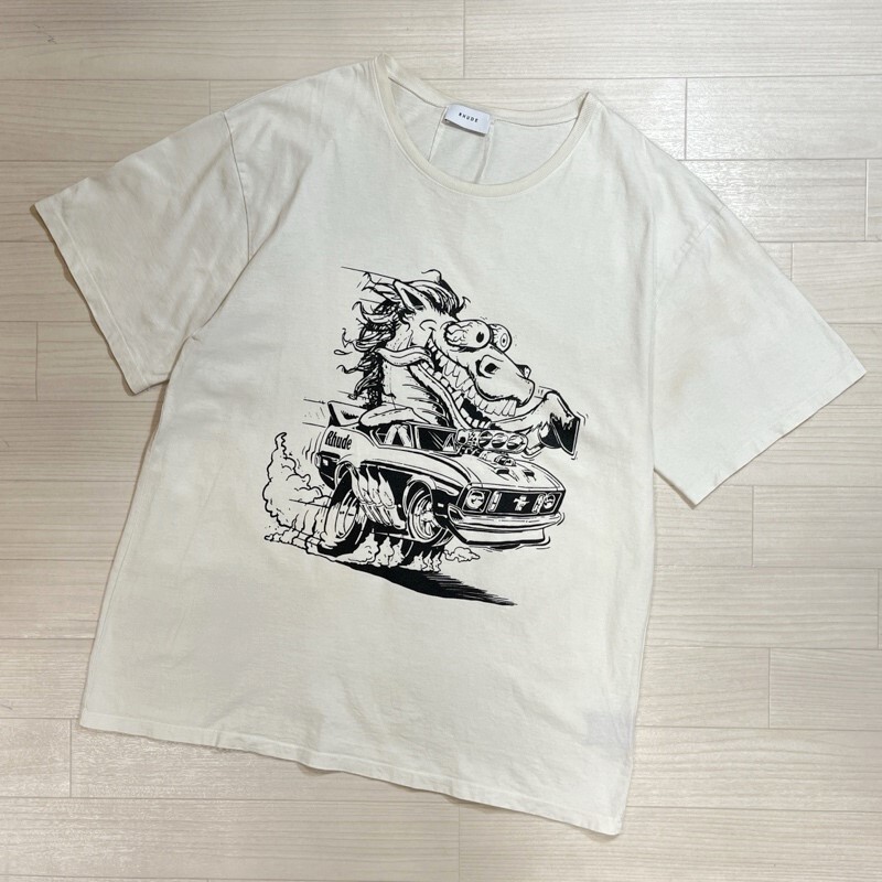 Rhude/ルード/Horse Power Tee/ホースパワーTシャツ/マスタングプリント/両面プリント/オーバーサイズ/ホワイト/XLサイズ/半袖Tシャツ拍卖