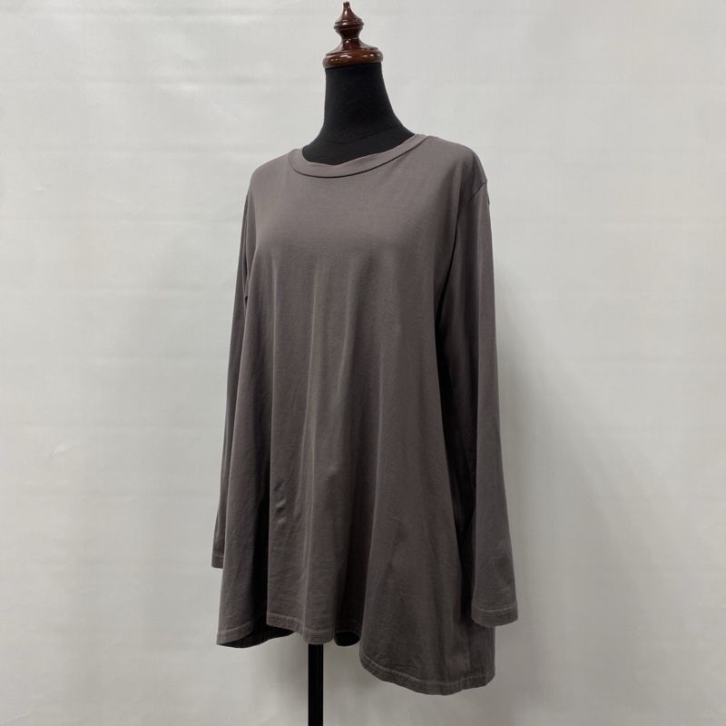 mizuiro-ind/ミズイロインド/23SS/ワイドAライン/プルオーバーカットソー/滑らかコットン/裾前後差デザイン/クルーネック/グレー/長袖拍卖