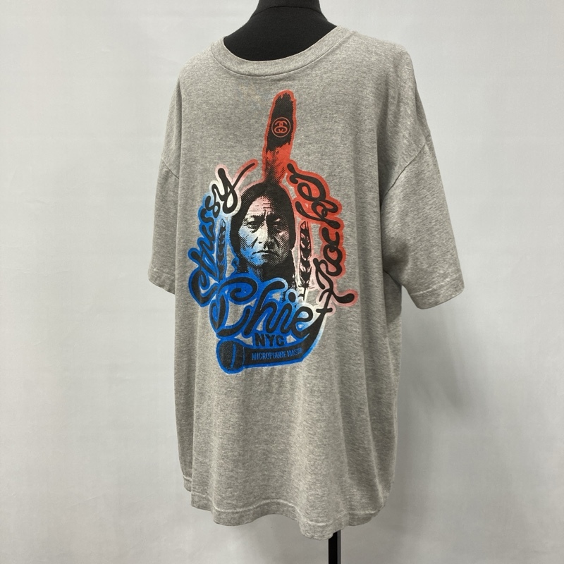STUSSY/ステューシー/Chief Rocker NYC S/S Tee/チーフロッカー NYC 半袖Tシャツ/グレー/クルーネック/インディアンプリント/SSリンク/L拍卖