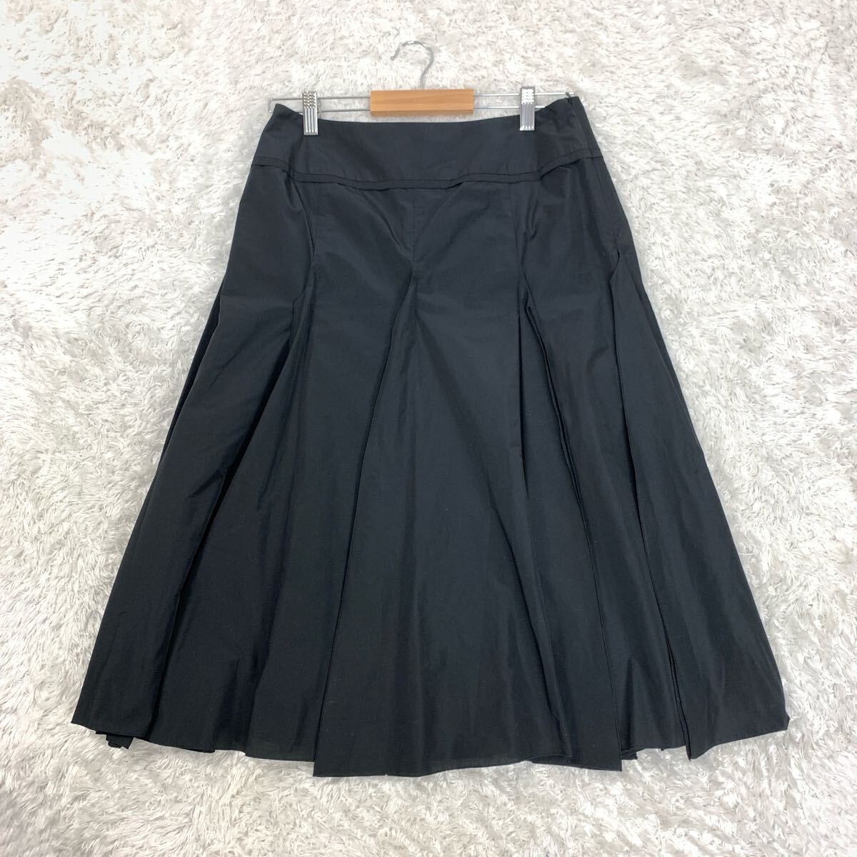 HIROKO KOSHINO PREMIER ヒロココシノプレミア ロングスカート プリーツスカート フレア 黒 ブラック ポリエステル コットン 40 YA9642拍卖