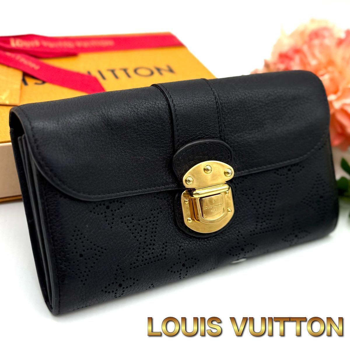 LOUIS VUITTON ルイヴィトン モノグラム マヒナ イリス ブラック ゴールド 長財布 L23拍卖