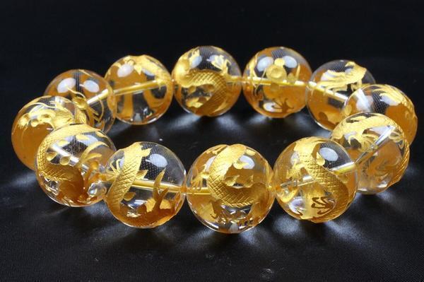 極太20mm■最高級!手彫り金龍/水晶数珠ブレスレット開運新品即決拍卖