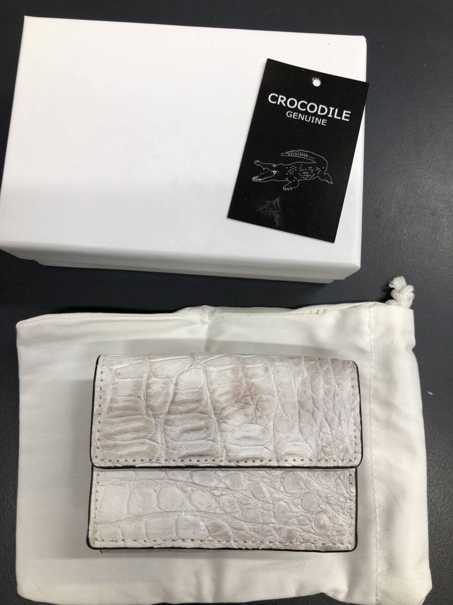 HB3803 クロコダイル 財布 小銭入 カード入 ワニ革 三つ折り財布 コンパクトウォレット レザー 箱付き 未使用品拍卖