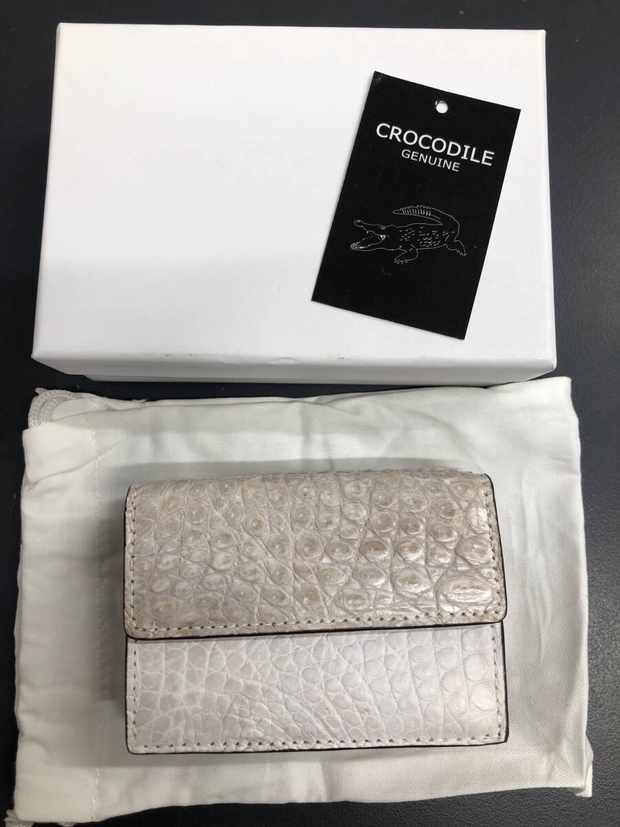 HB3808 クロコダイル 財布 小銭入 カード入 ワニ革 三つ折り財布 コンパクトウォレット レザー 箱付き 未使用品拍卖