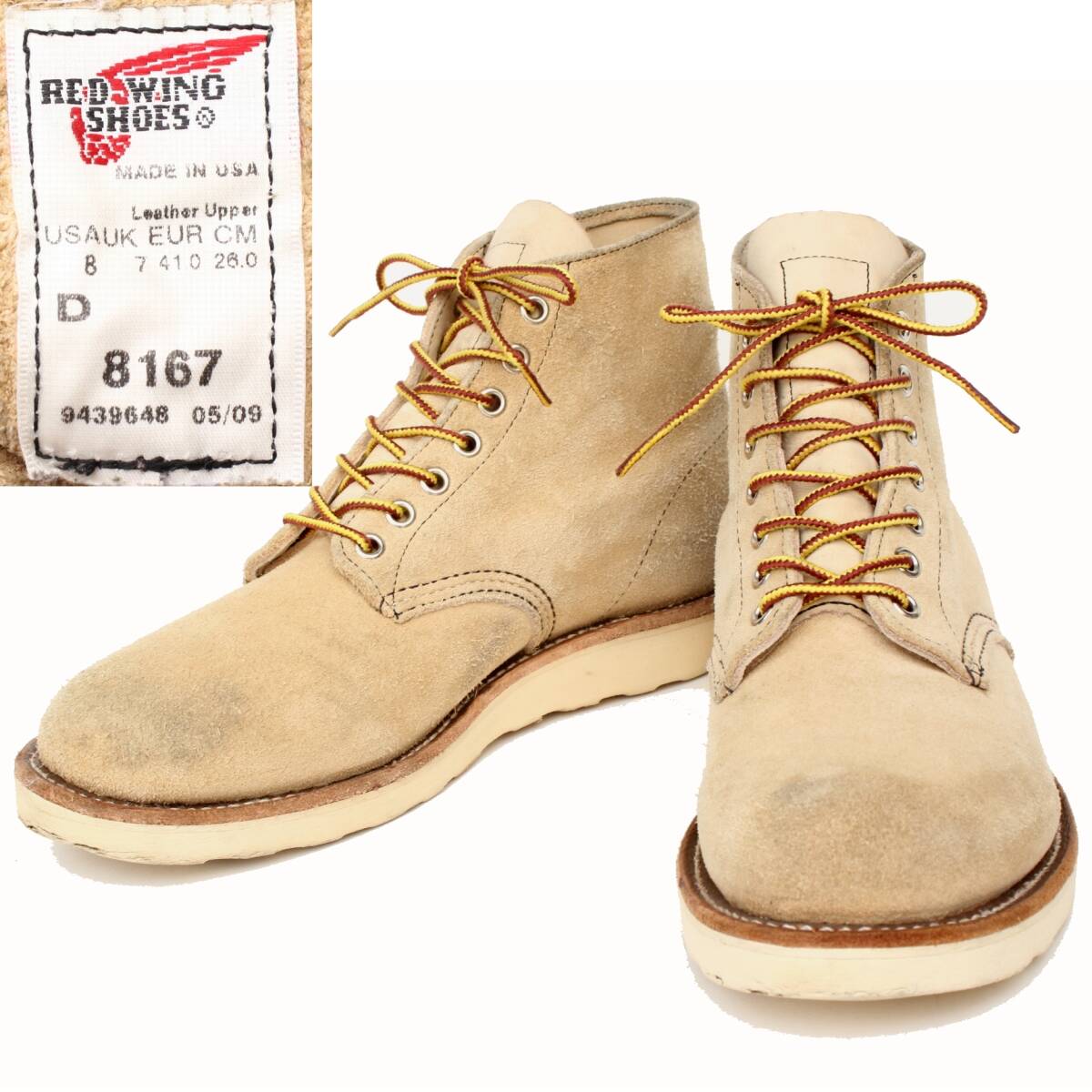 (51518)2009年製REDWING8167レッドウィング8D約26cm (アイリッシュセッター プレーントゥ ラフアウト スエード ヴィンテージ 8E)拍卖