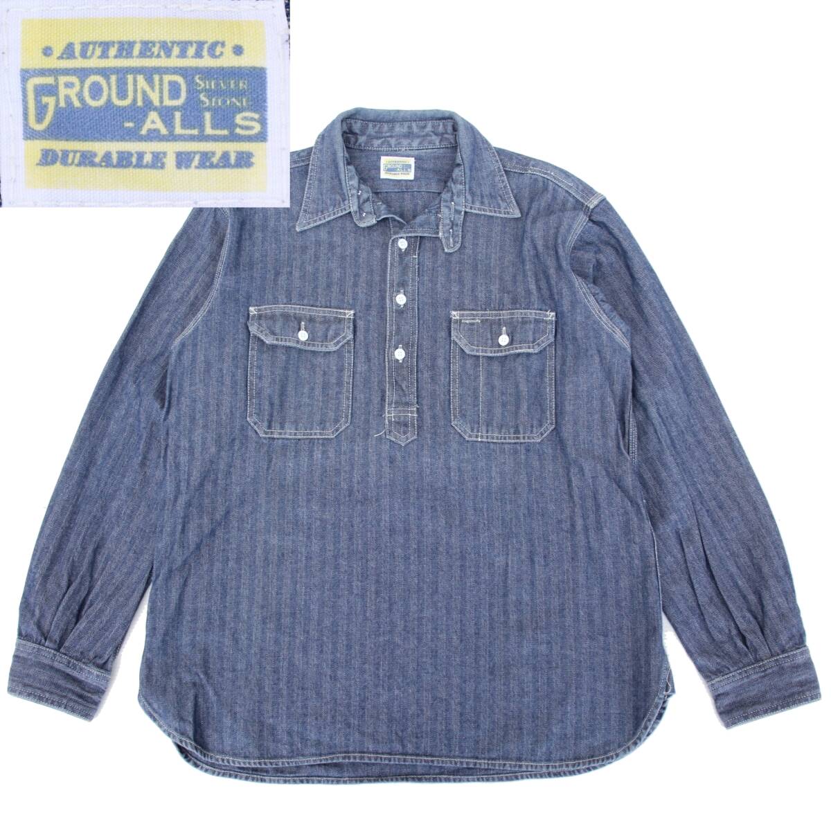 (06127)良品SILVERSTONEシルバーストーン ヘリンボーン プルオーバー シャツ38-40 (GROUND-ALLS ヴィンテージ復刻 ジャケット I-315)拍卖