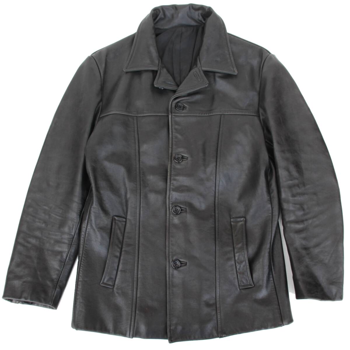 (59001)美品UNKNOWNレザージャケット カーコート サイズ40 (黒ブラック牛革テーラードジャケットC.brumes Styled for tokyo韓国製90年代)拍卖