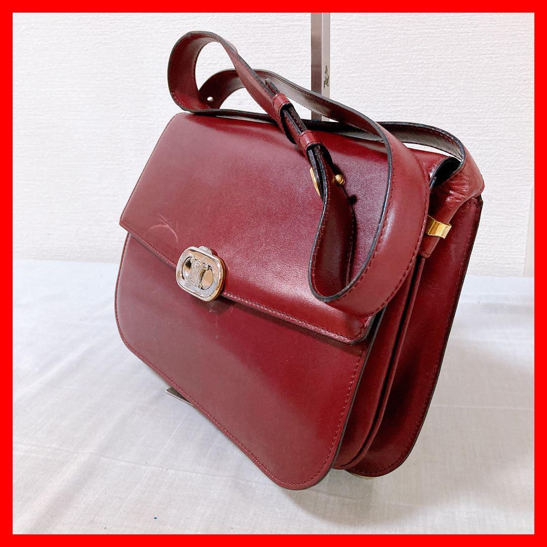 473 セリーヌ レザー ボルドー ショルダーバッグ ガンチーニ トリンオフ拍卖